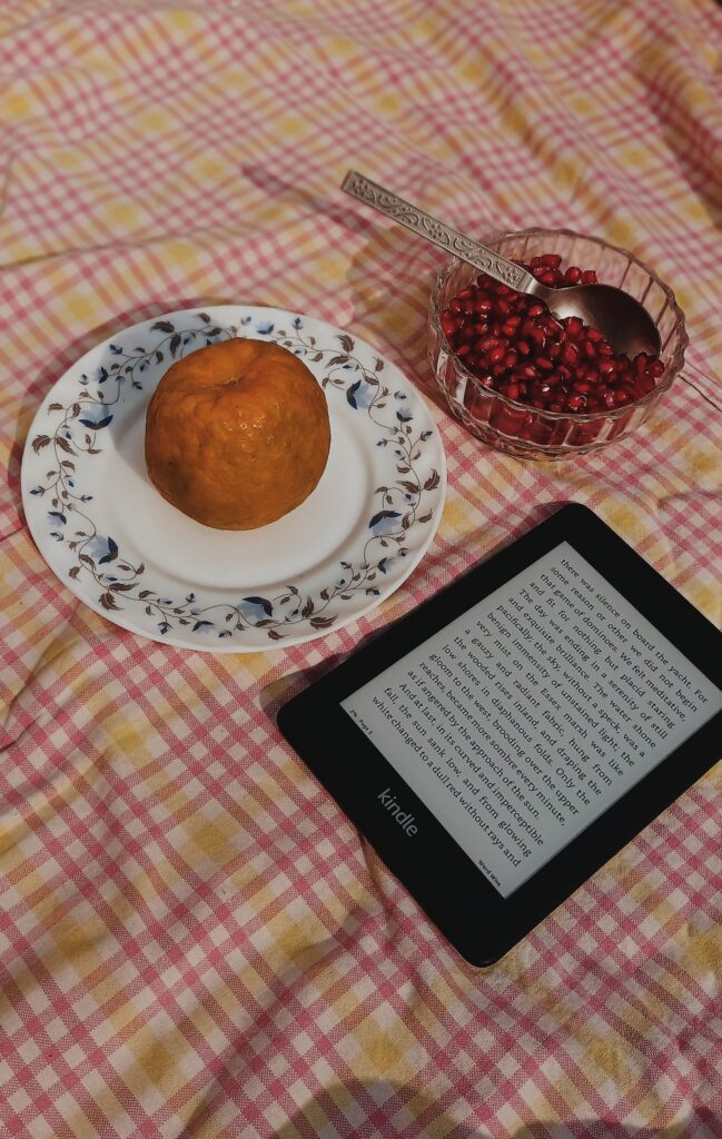 books and oranges